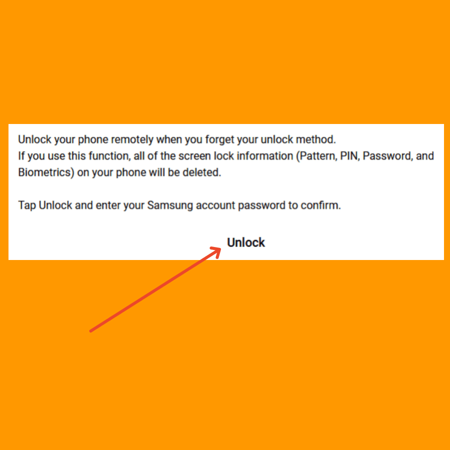 click the unlock in the samsung find my mobile