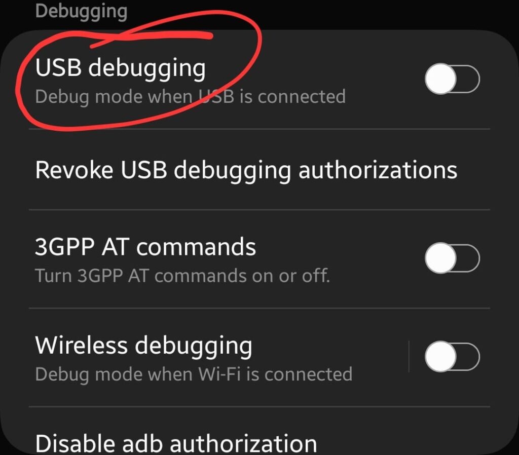 enable usb debugging option